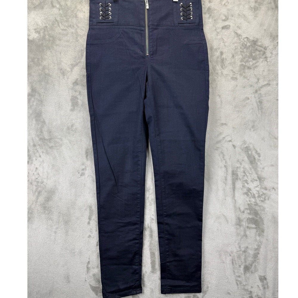 Karen Millen Navy Blue High Waisted Corset Lace Up Skinny Pants US 8 UK 12 EU 40